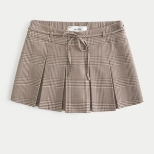 Hollister Brown Plaid Pleated Skirt with drawstring